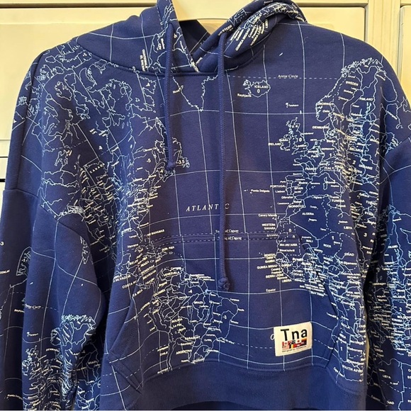Aritzia TNA Bright Blue Geographic Print Hoodie - Picture 1 of 3